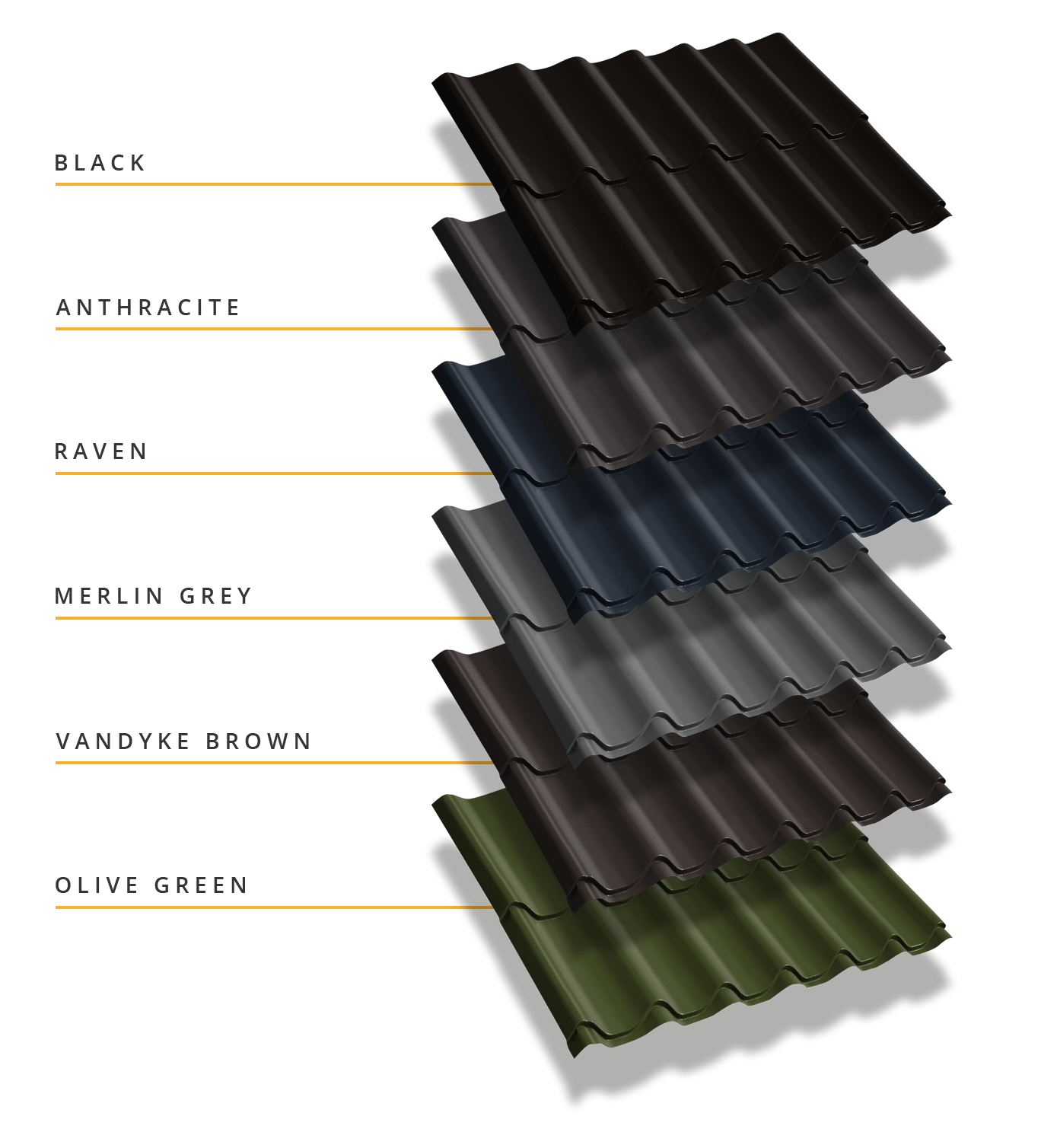 Colour options for Nordman Tilesheet - the alternative roofing solution of tile effect roof sheeting